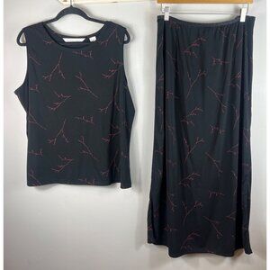 NWT Preston & York 2 pc Maxi Skirt & Sleeveless Top Black Red Vines Accent XL